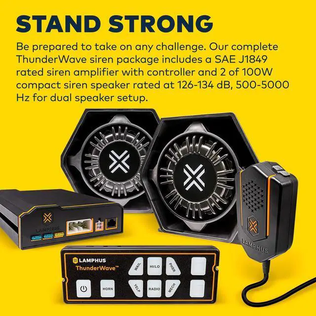 Alt view image 3 of 5 - LAMPHUS ThunderWave 200W Emergency Police Siren Kit [Remote Controller][2x15A Switches][Hands-Free Air Horn][3.5mm Input][Radio Rebroadcast] Warning PA System for Emergency Vehicles Trucks UTV POV
