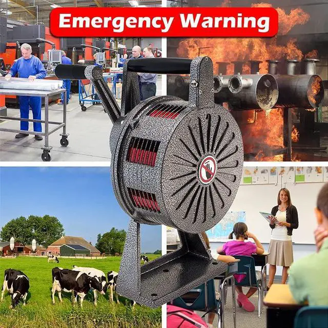 Alt view image 5 of 5 - Vixen Horns Air Raid Hand Crank Siren, Loud Heavy Duty Tornado Siren with Base/Table Mount, Fire Air-raid Alarm, Warning Construction Air Horn VXS-1200M