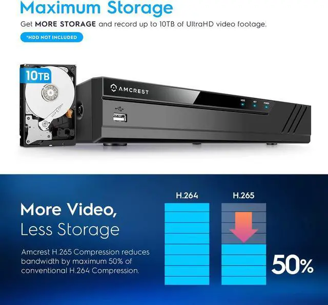Alt view image 3 of 5 - Amcrest 4K 8CH POE NVR (1080p/3MP/4MP/5MP/8MP) POE Network Video Recorder - Supports up to 8 x 8MP/4K IP Cameras, 8-Channel Power Over Ethernet Pre-Installed 2TB Hard Drive (NV4108E-2TB)