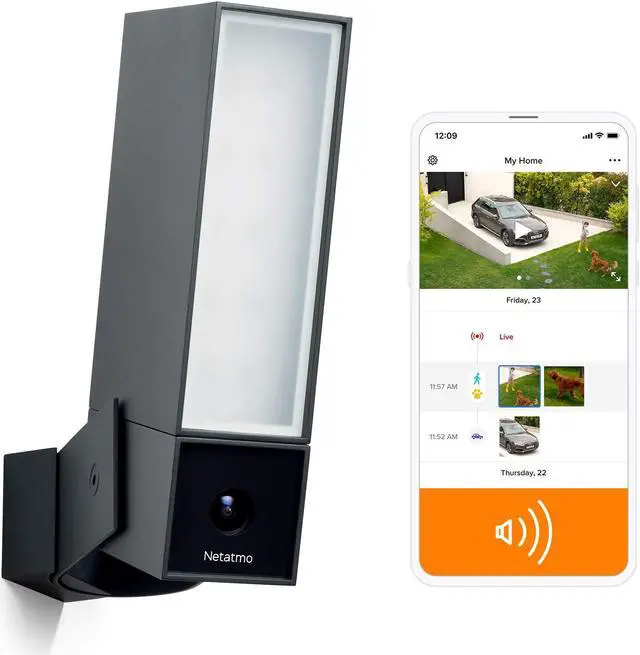 Main image of Security Camera Outdoor by Netatmo, Wireless Smart Security Camera, Built in 105 Decibal Alarm, WiFi Enabled, Integrated Floodlight and Movement Detection, NOCSUS