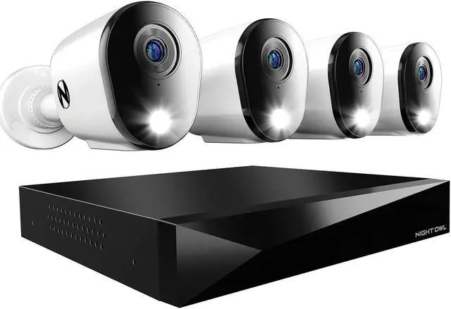 Main image of Night Owl 2-Way Audio 12 Channel DVR Video Home Security Camera System with (4) Wired 2K HD Indoor/Outdoor Deterrence Cameras and 1TB Hard Drive (Add up to 4 More Wired and 4 Wi-Fi Cameras)
