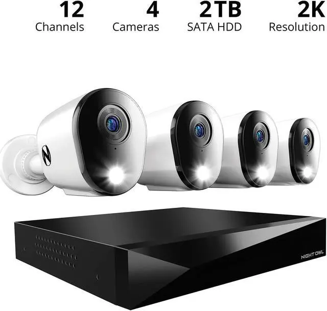 Alt view image 2 of 5 - Night Owl 2-Way Audio 12 Channel DVR Video Home Security Camera System with (4) Wired 2K HD Indoor/Outdoor Deterrence Cameras and 1TB Hard Drive (Add up to 4 More Wired and 4 Wi-Fi Cameras)