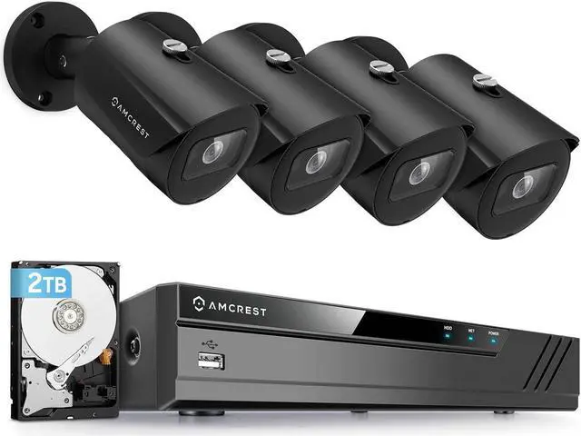 Main image of Amcrest 5MP Security Camera System, 4K 8CH PoE NVR, (4) x 5-Megapixel 2.8mm Wide Angle Lens Weatherproof Metal Bullet POE IP Cameras, Pre-Installed 2TB Hard Drive, NV4108E-IP5M-B1186EB4-2TB (Black)