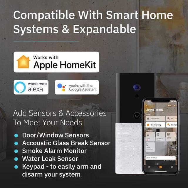 Alt view image 5 of 5 - Abode Iota All-in-One Security Kit with Integrated Camera, Alarm, Key Fob, Motion & Door/Window Sensors - DIY Installation - Optional Professional Monitoring - Works with HomeKit, Alexa & Google Home