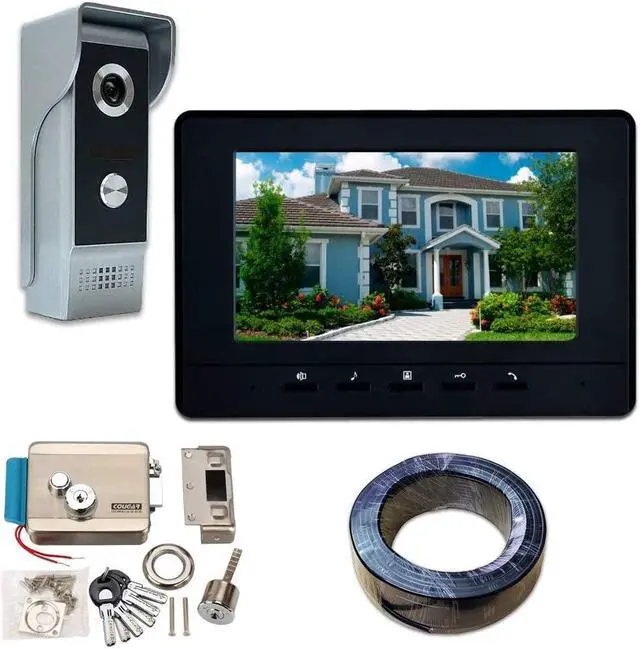 Main image of AMOCAM Video Intercom System,7 Inches Monitor Wired Video Door Phone Kits + Electronic Door Lock + 150FT RVV4 Wire for Video Doorbell System
