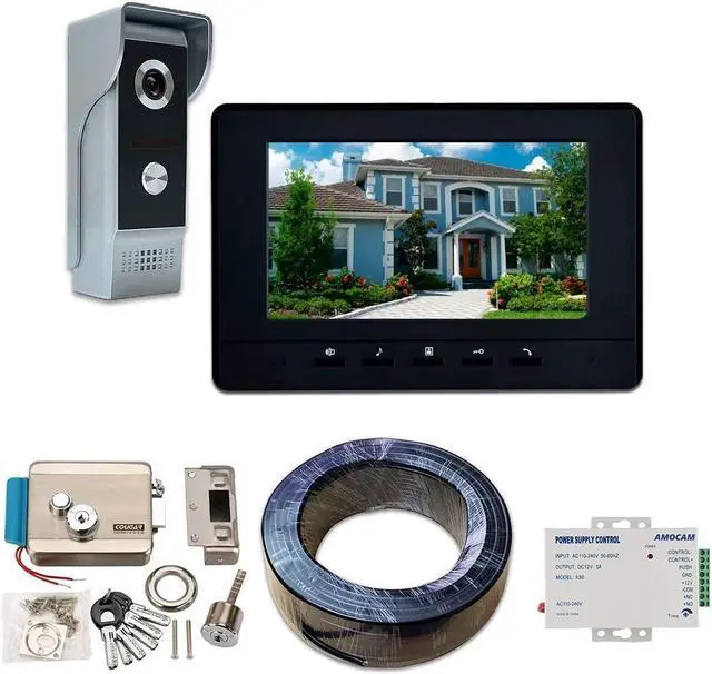 Main image of AMOCAM Video Intercom System and Electric Electronic Door Lock and K80 12V Power Supply Control and 150FT Wire/Cable
