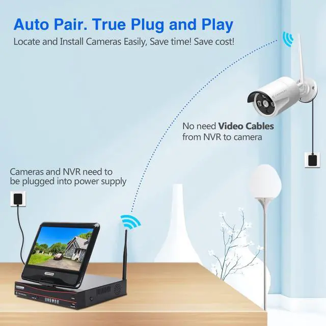 Alt view image 2 of 5 - 10CH Expandable Wireless Security Camera System with 10.1" Monitor 4pcs 3MP Indoor Outdoor Camera 1-Way Audio Night Vision Motion Detection Home Business CCTV Surveillance 1TB HDD