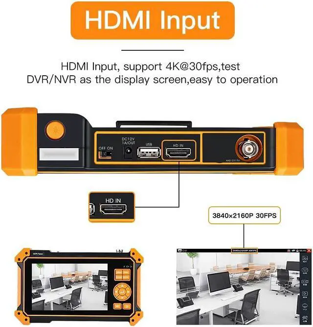 Alt view image 4 of 5 - ELECTOP 5 inch 4 in 1 HD CCTV Tester, Support 8MP CVI/TVI/AHD/CVBS Analog Camera Test, Security Video Monitor with VGA & HDMI Input, Auto HD Coax Camera, UTP Cable, PTZ Controller