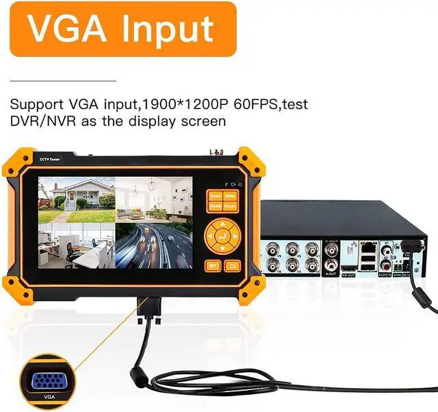 Alt view image 5 of 5 - ELECTOP 5 inch 4 in 1 HD CCTV Tester, Support 8MP CVI/TVI/AHD/CVBS Analog Camera Test, Security Video Monitor with VGA & HDMI Input, Auto HD Coax Camera, UTP Cable, PTZ Controller