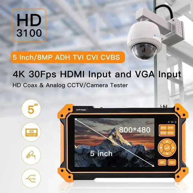 Alt view image 2 of 5 - ELECTOP 5 inch 4 in 1 HD CCTV Tester, Support 8MP CVI/TVI/AHD/CVBS Analog Camera Test, Security Video Monitor with VGA & HDMI Input, Auto HD Coax Camera, UTP Cable, PTZ Controller