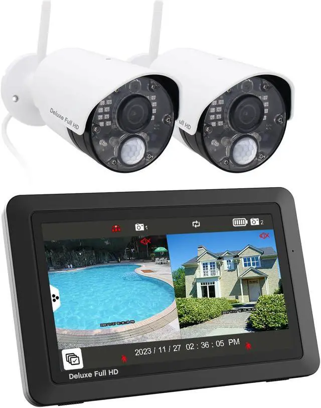 Main image of CasaCam Deluxe Wireless Camera System | 2 1080p Cameras and one 7" Touchscreen Monitor | AC Powered, Two-Way Audio, Free APP, 32GB SD Card and Battery Installed, Model VS5802