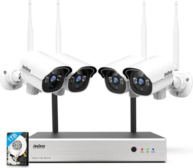 Main image of JouSecu 1080P Security Camera System Wireless with 1TB Hard Drive, Plug and Play Upgrade 8CH Video Surveillance NVR Kit with 4pcs HD Bullet IP Camera for Home/Store/Office, Night Vision Waterproof