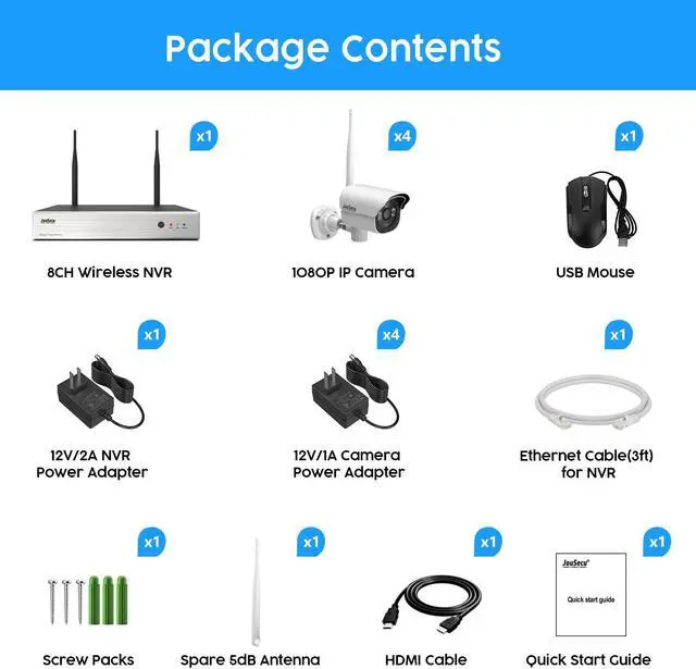 Alt view image 2 of 5 - JouSecu 1080P Security Camera System Wireless with 1TB Hard Drive, Plug and Play Upgrade 8CH Video Surveillance NVR Kit with 4pcs HD Bullet IP Camera for Home/Store/Office, Night Vision Waterproof