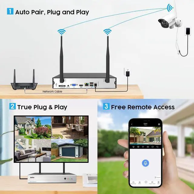 Alt view image 3 of 5 - JouSecu 1080P Security Camera System Wireless with 1TB Hard Drive, Plug and Play Upgrade 8CH Video Surveillance NVR Kit with 4pcs HD Bullet IP Camera for Home/Store/Office, Night Vision Waterproof