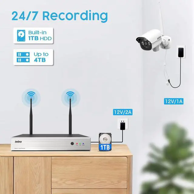 Alt view image 5 of 5 - JouSecu 1080P Security Camera System Wireless with 1TB Hard Drive, Plug and Play Upgrade 8CH Video Surveillance NVR Kit with 4pcs HD Bullet IP Camera for Home/Store/Office, Night Vision Waterproof