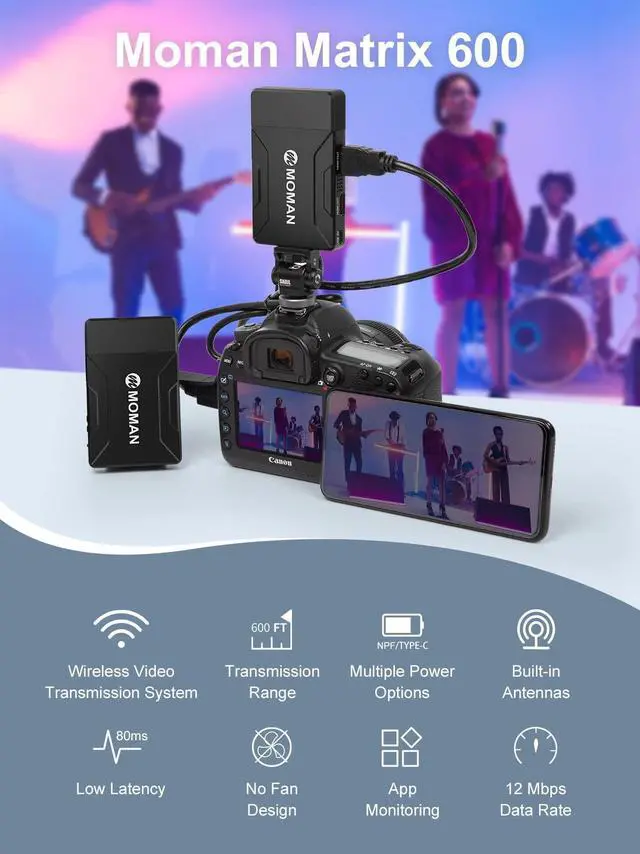Alt view image 2 of 5 - Wireless Transmission System, Moman Matrix 600 Wireless HDMI Transmitter Receiver with Dual HDMI with 600ft Range Inbuilt Atennas Zero Noise 0.08 Latency, Moman-Wireless-HDMI-Transmitter-Receiver