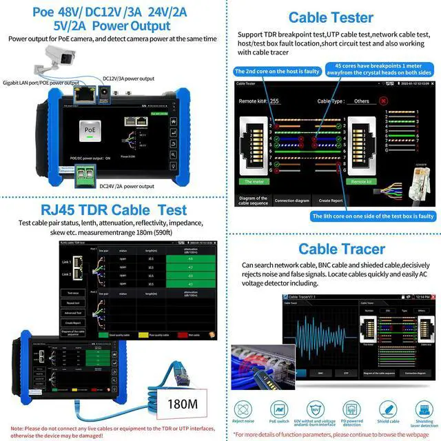 Alt view image 5 of 5 - Rsrteng CCTV Tester,IPC-7600CADHS Plus 8K 32MP IP Camera Tester with Cable Tracer 4K 8MP AHD CVI TVI SDI CVBS Coaxial Camera Tester 7" Touch Screen Monitor Support HDMI VGA TDR WiFi Audio POE RS485