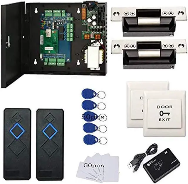 Main image of MENGQI-CONTROL 2 Door Access Control Board System 110-240V Power Supply Box North American ANSI Electric Strike Lock RFID Reader Enroll USB Reader RFID Card & Key Fobs,Phone APP Remotely Open Door