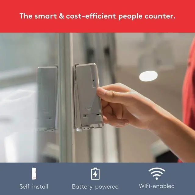 Alt view image 2 of 4 - Pearl People Counter: Fully Wireless 2.4ghz Wi-Fi Visitor Counter/Patron Counter/Door Counter/Retail Customer Traffic Counter - in & Out Detection - Standard AA Batteries - iOS & Android App (Grey)