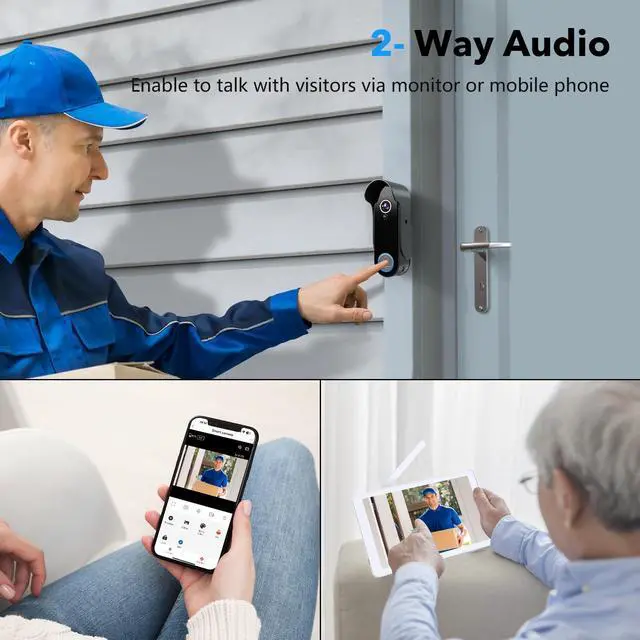 Alt view image 2 of 5 - VKJ Wireless Doorbell Camera with Monitor Screen, Video Doorbell with 8" Touch Monitor Screen, Wireless Video Doorbell Intercom System, 1080p, Motion Detector, No Monthly Fees, Tuya APP 2.4G/5G