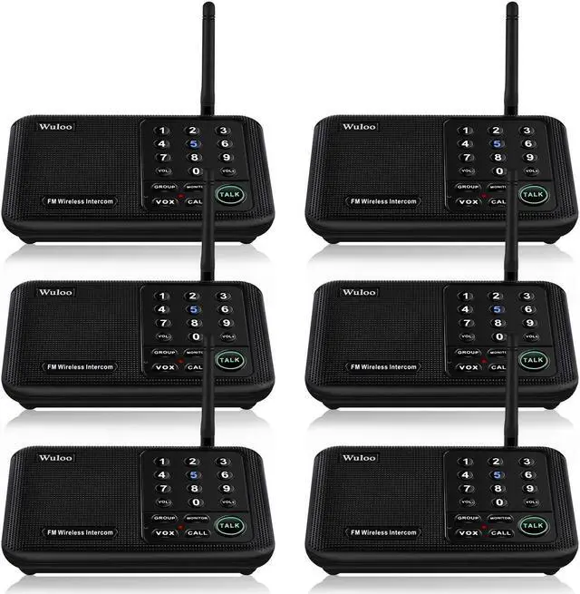 Main image of Wuloo Intercoms Wireless for Home 5280 Feet Range 10 Channel 3 Code, Wireless Intercom System for Home House Business Office, Room to Room Intercom, Home Communication System (6 Packs, Black)