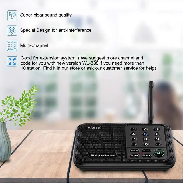 Alt view image 2 of 5 - Wuloo Intercoms Wireless for Home 5280 Feet Range 10 Channel 3 Code, Wireless Intercom System for Home House Business Office, Room to Room Intercom, Home Communication System (6 Packs, Black)