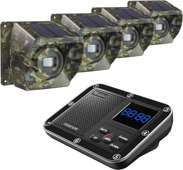 Main image of Solar Driveway Alarm Wireless Outside 1800ft Range, Outdoor Motion Sensor & Detector Driveway Alert System with Rechargeable Battery/Weatherproof/Mute Mode (1&4-Camouflage)