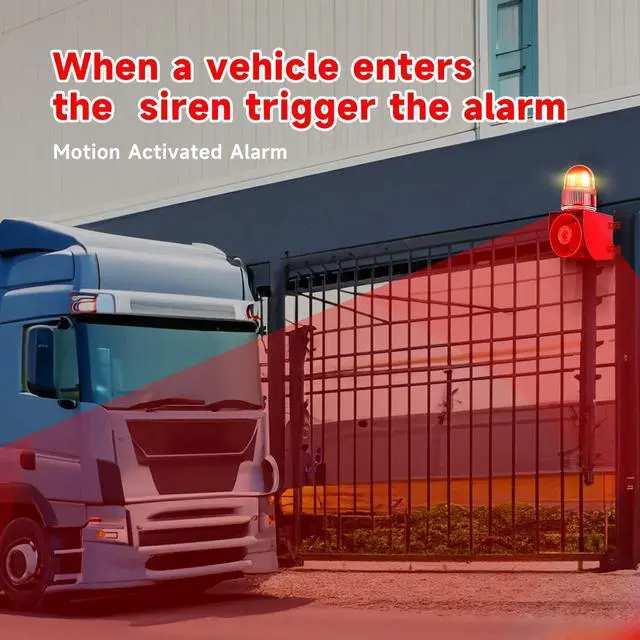Alt view image 3 of 5 - Y DIANS S Motion Detection Siren Alarm 120dB Loud Horn Motion Sensor with Strobe Light and Remote Control for Factories, Warehouses and Docks, 25 Watts AC110