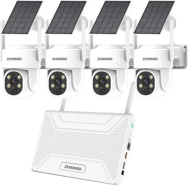 Main image of ZHXINSD PTZ Security Cameras Wireless Outdoor Solar Powered, Pan Tilt 360 View 10 CH Ultra 4MP Home Security Camera System with 4 Cameras Human Detection Two Way Audio Color Night Vision 64G Storage