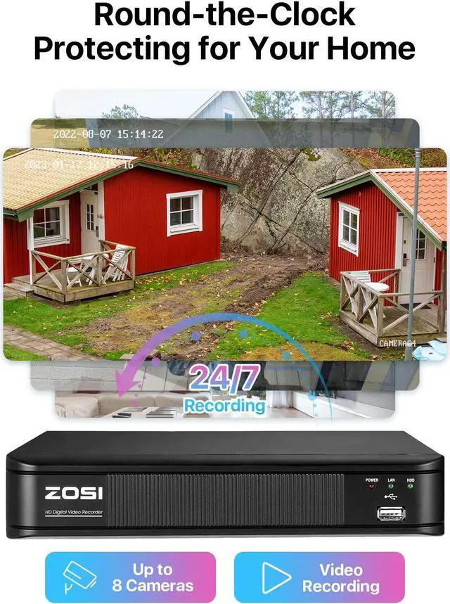 Alt view image 5 of 5 - ZOSI H.265+ Full 1080p Home Security Camera System Outdoor Indoor, 5MP-Lite CCTV DVR 8 Channel with AI Human Vehicle Detection, 4 x 1080p Weatherproof Surveillance Camera, 80ft Night Vision, 1TB HDD