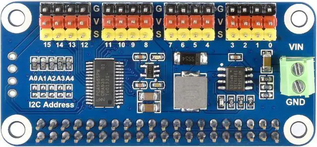 Alt view image 2 of 5 - waveshare Servo Driver Hat for Raspberry Pi 3B+ 3B 2B Zero WH Zero W Zero 16 Channel PWM Outputs 12 Bit Resolution I2C Interface