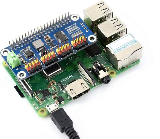 Alt view image 5 of 5 - waveshare Servo Driver Hat for Raspberry Pi 3B+ 3B 2B Zero WH Zero W Zero 16 Channel PWM Outputs 12 Bit Resolution I2C Interface