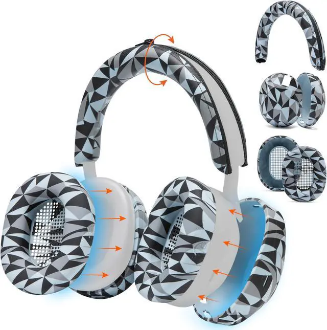 Main image of WC SweatZ and ShellZ Protective Covers Bundle for Sony WH1000XM5 Headphones by Wicked Cushions | Geo Grey