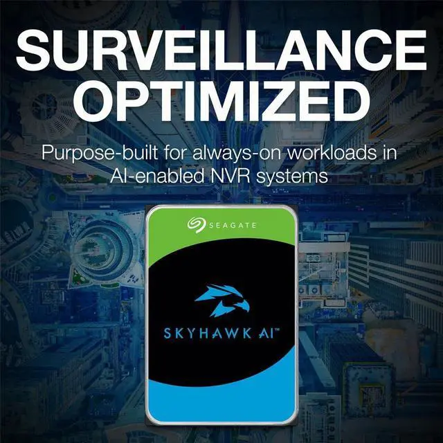 Alt view image 2 of 5 - Seagate Skyhawk AI 24TB Video Internal Hard Drive HDD - 3.5 Inch SATA 6Gb/s 512MB Cache for DVR NVR Security Camera System with in-House Rescue Services (ST24000VE002)