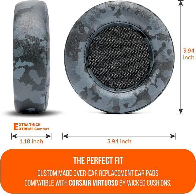 Alt view image 5 of 5 - WC Upgraded Replacement Earpads for Corsair Virtuoso Gaming Headset Made by Wicked Cushions | Improved Durability, Thickness, Softer Leather, and Sound Isolation | Black Camo