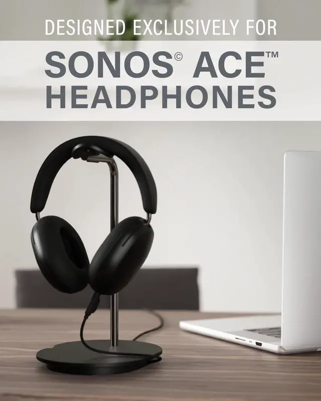 Alt view image 2 of 5 - Sanus Sonos Ace Headphones Stand - Premium Stand w/Silicone Cradle Prevents Creasing & Built-in Cable Management w/Magnetic Clip for Fast Charging - Tool-Free Setup - Black Sonos Headphones Holder