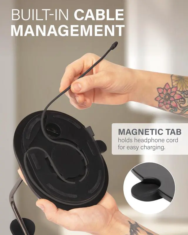 Alt view image 3 of 5 - Sanus Sonos Ace Headphones Stand - Premium Stand w/Silicone Cradle Prevents Creasing & Built-in Cable Management w/Magnetic Clip for Fast Charging - Tool-Free Setup - Black Sonos Headphones Holder
