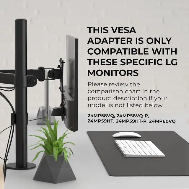 Alt view image 2 of 5 - HumanCentric VESA Mount Adapter Compatible with LG Monitors 24MP58VQ, 24MP58VQ-P, 24MP59HT, 24MP59HT-P, and 24MP60VQ, Mounts Monitor to VESA Stand, Arm or Desk Mount with 75x75 or 100x100 mm Pattern