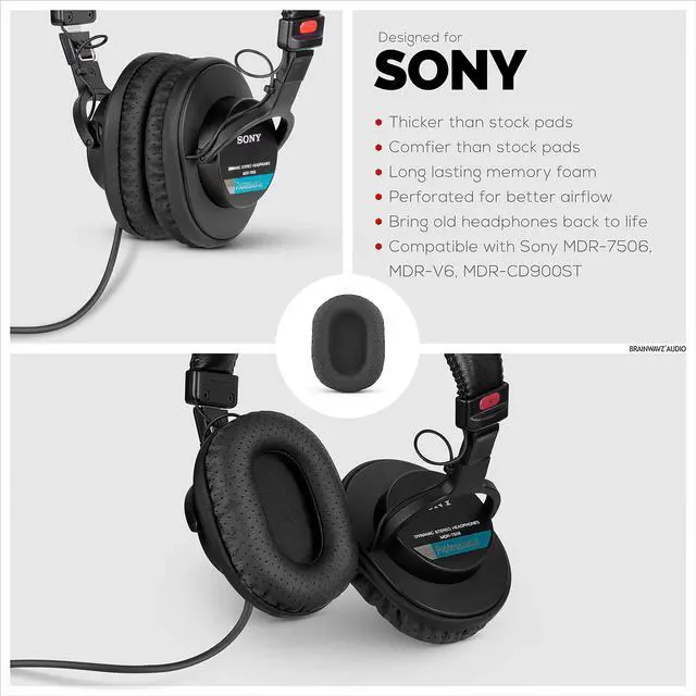 Alt view image 3 of 5 - Brainwavz Perforated Replacement Earpads for Sony MDR 7506, V6 & CD900ST with Memory Foam Ear Pad & Suitable for Other On Ear Headphones (Black)