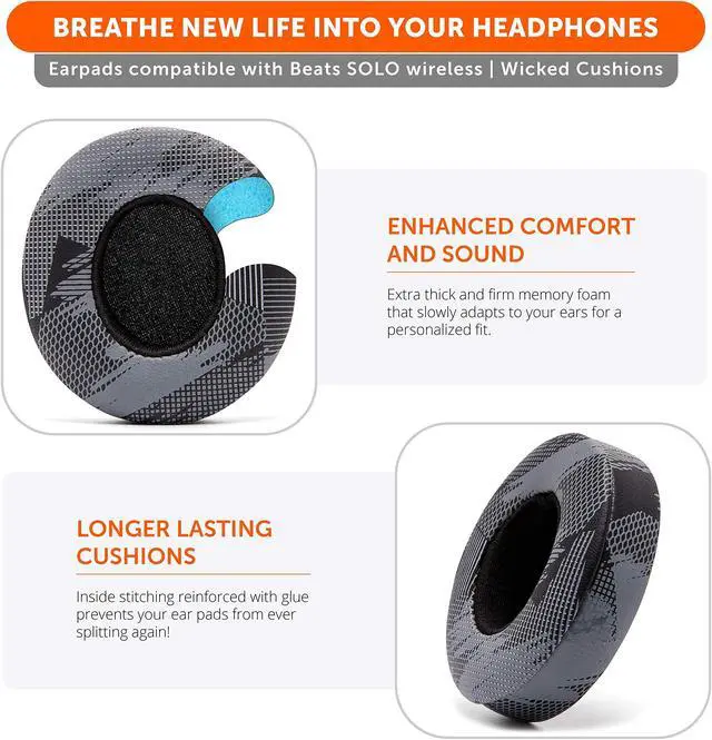 Alt view image 5 of 5 - WC Extra Thick Replacement Earpads for Beats Solo 2 & 3 by Wicked Cushions - Ear Pads for Beats Solo 2 & 3 Wireless ON-Ear Headphones - Soft Leather, Luxury Memory Foam, Strong Adhesive | Anthracite
