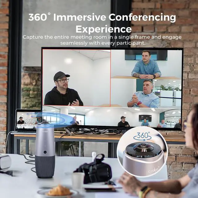 Alt view image 2 of 5 - COOLPO PANA 360 Camera, 4K Webcam for PC, All-in-One Conference Room Camera System, Microphones & Speaker, AI Speaker Tracking, Hybrid Meeting for Teams, Zoom, Plug and Play 10ft USB Cable