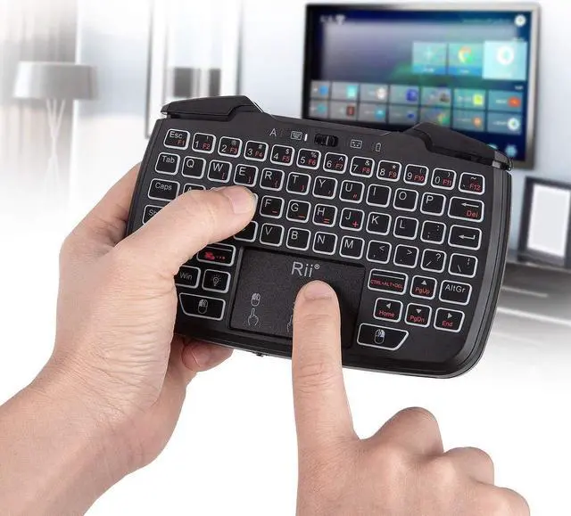 Alt view image 5 of 5 - (Backlit Version)Rii RK707 3 in 1 Multifunctional 2.4GHz Wireless Portable Game Controller 62-Key Rechargeable Keyboard Mouse Combo Turbo Vibration Function for PC/Raspberry pi2/Android TV Google/TV B