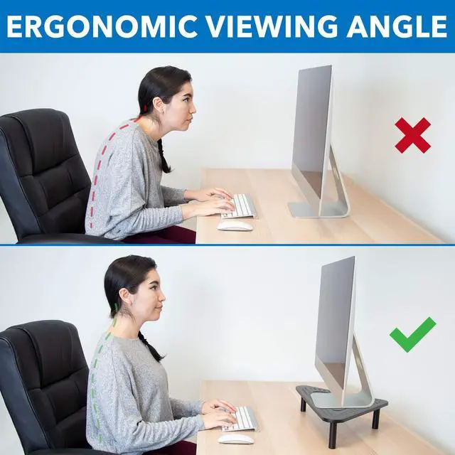Alt view image 3 of 5 - Corner Monitor Stand | Adjustable Height Corner Desk Shelf | Triangle Screen Riser, Ergonomic Space Saving Design, Ventilated. (Metal, Black)