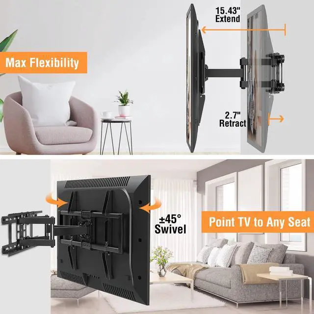 Alt view image 5 of 5 - ELIVED TV Wall Mount for Most 37-75 Inch TVs Max VESA 600x400mm Fits 16", 18", 24" Studs, Plus Universal TV Mounting Hardware Kit Includes Screws, Washers, Spacers and Concrete Anchors