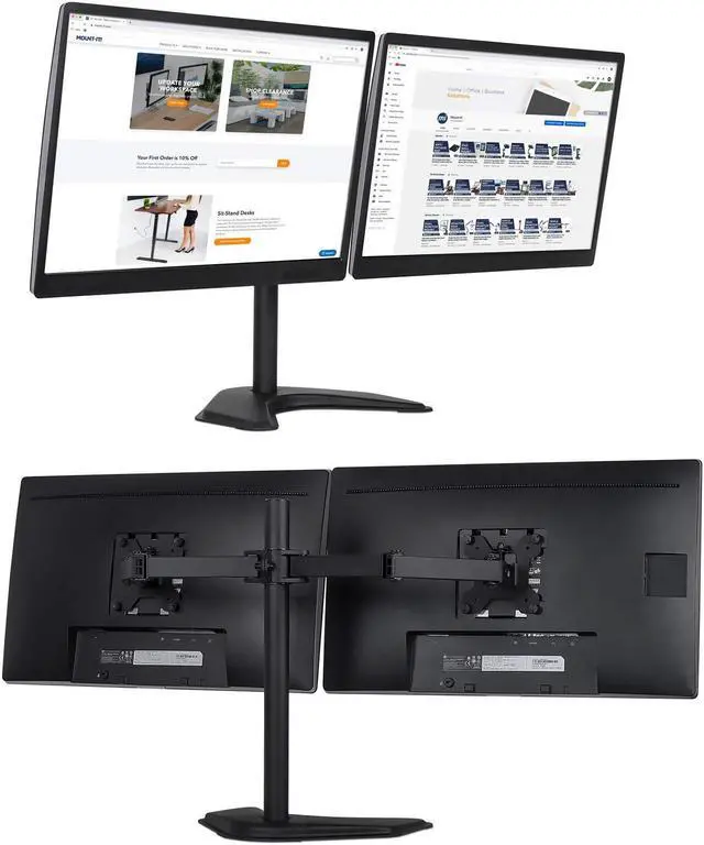 Alt view image 2 of 5 - Mount-It! Dual Monitor Stand for Desk - 2 Screen Mount for Two Computer Screens up to 32 Inch and 17 Lbs - Free-Standing Base Swivels, Tilt, Rotates 360 Adjustable Arms - VESA Compatible Sturdy Steel