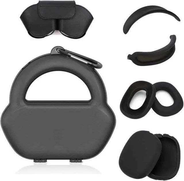 Main image of SUOFEIK 9 in 1 Hard Case for AirPods Max - Tips & Smart Case Cover for AirPods Max Durable Travel Case with Full Protection for Apple Pro Max Headphones (Black)