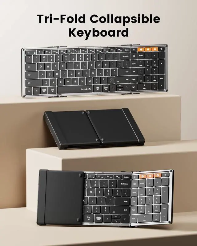 Alt view image 2 of 5 - ProtoArc Backlit Foldable Keyboard, XK01 Plus Folding Portable Bluetooth Keyboard for Travel, Full Size External Wireless Keyboard with Backlight for iPad Surface Tablet Smartphone Laptop PC