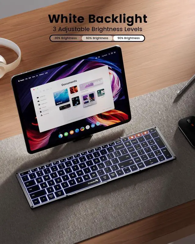 Alt view image 3 of 5 - ProtoArc Backlit Foldable Keyboard, XK01 Plus Folding Portable Bluetooth Keyboard for Travel, Full Size External Wireless Keyboard with Backlight for iPad Surface Tablet Smartphone Laptop PC