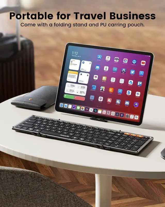 Alt view image 5 of 5 - ProtoArc Backlit Foldable Keyboard, XK01 Plus Folding Portable Bluetooth Keyboard for Travel, Full Size External Wireless Keyboard with Backlight for iPad Surface Tablet Smartphone Laptop PC