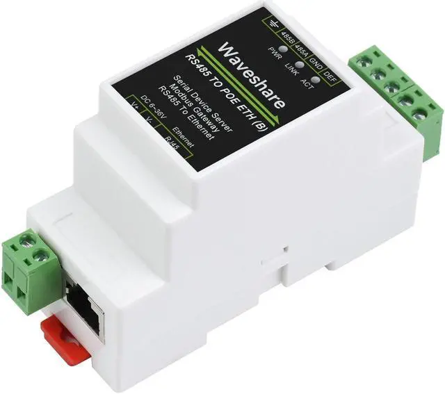 Main image of Waveshare Industrial Serial Server RS485 to RJ45 Ethernet TCP/IP to Serial Rail-Mount Support with PoE Ethernet Port + Electrical Isolation